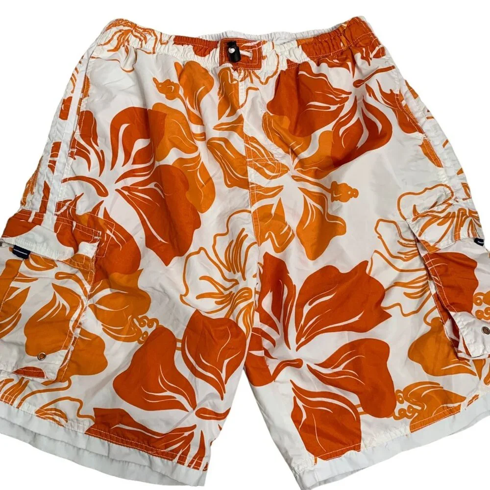 Exist Supreme Board Shorts Swim Trunks XL White Floral Mesh Lining Pockets Surf